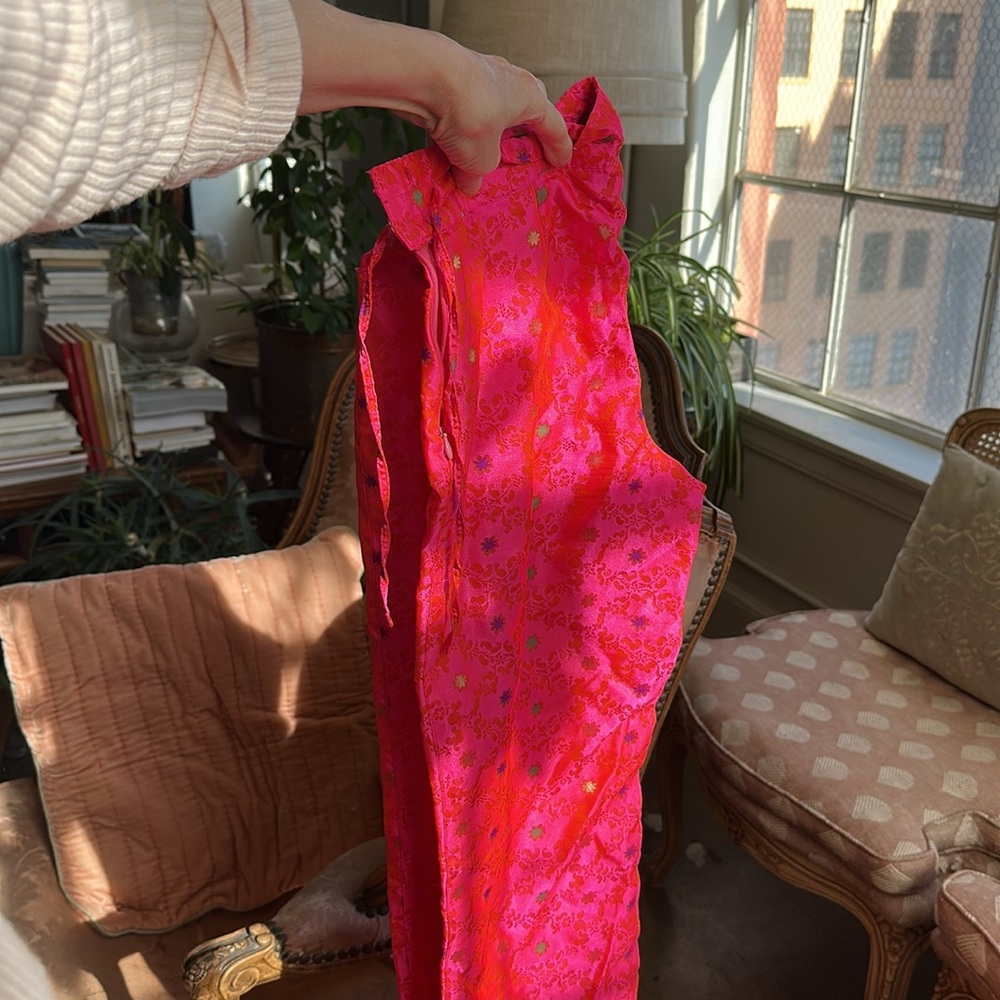 Satin Cropped Capri Summer pants Tie waist Bright pink Gold floral Green Purpl - Picture 3 of 10